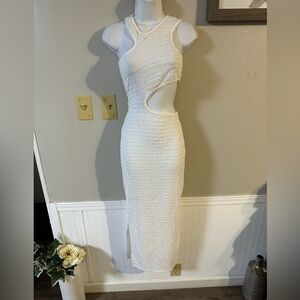 White Textured Cutout Midi Dress - Women